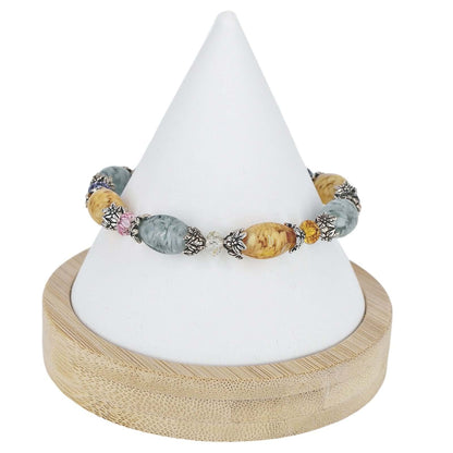 Italian Multi-Color Topaz &d Slate Gray Bicolor Murano Glass & Crystal Bead Bracelet  