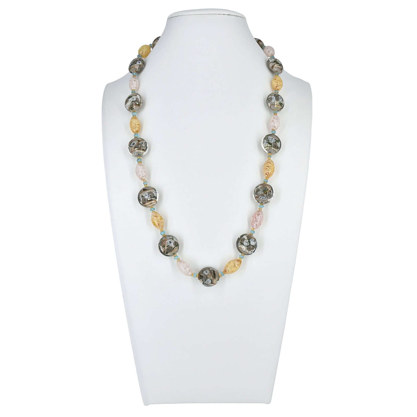 Grey and Gold Murano Glass Necklace with Citrine and Apatite  