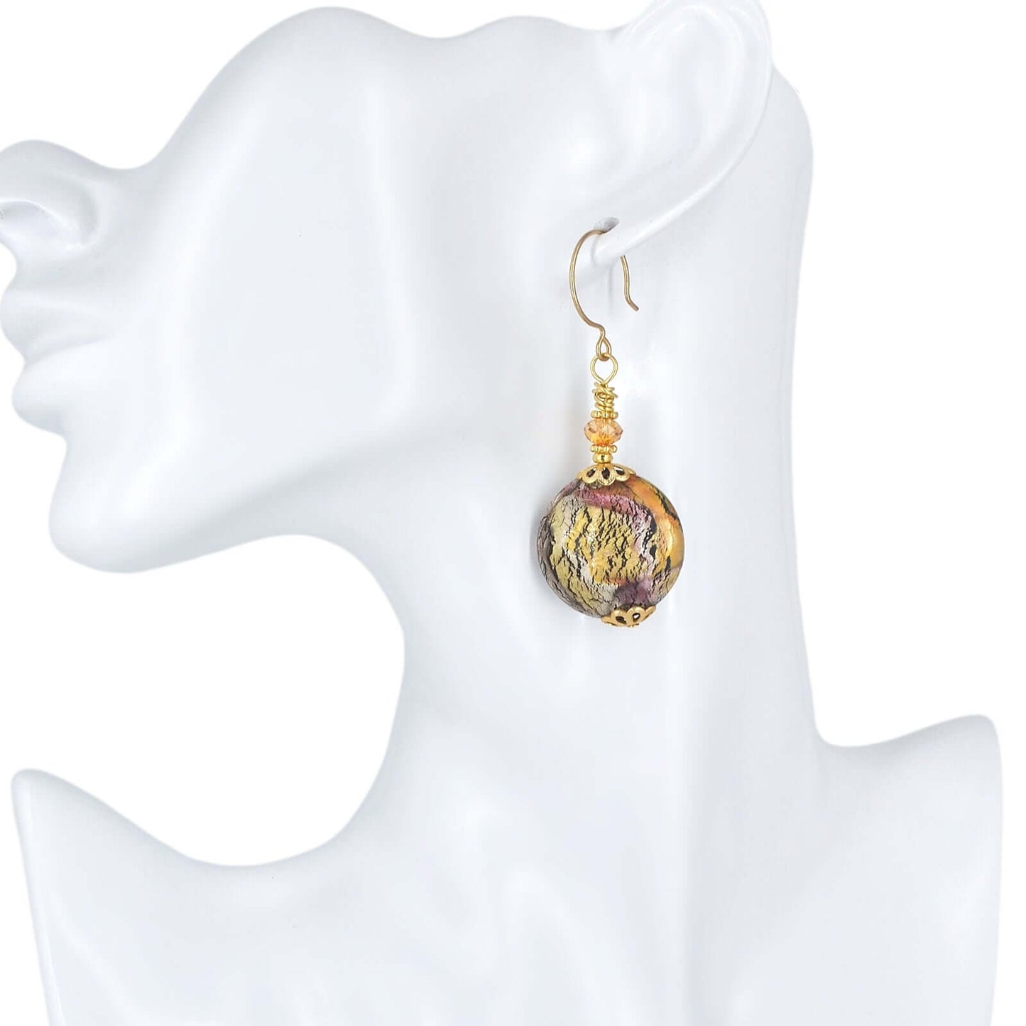 Large Multi-Color Venetian Bead Earrings with Gold-Filled Earring Wires  