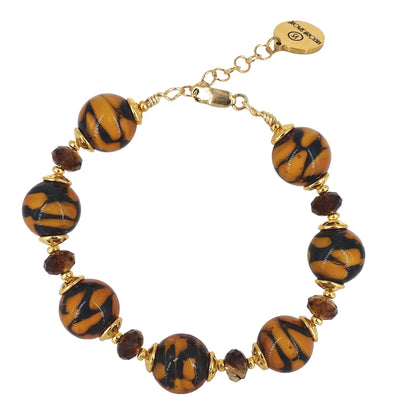 Brown and Black Murano Glass Bracelet & Crystal Bead Bracelet  and Gold Filled Clasp  