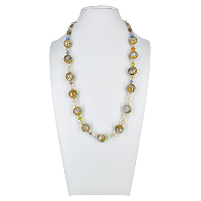 Dichroic Gold Murano Glass Necklace with Citrine, Green Amethyst Gemstones  