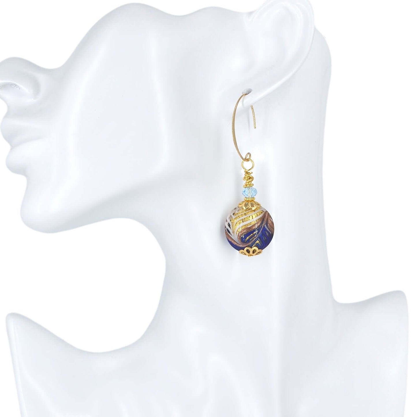 Peacock Gold and Blue Coin Statement Earrings with Gold-Filled Earring Wires  