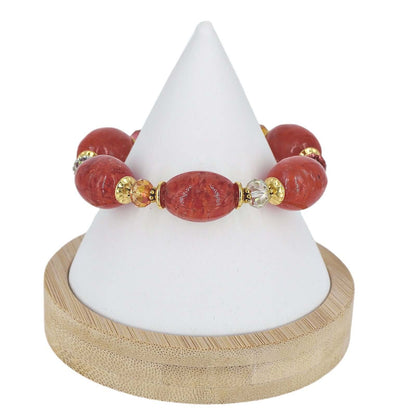 Italian Imperial Red Oval Murano Glass & Crystal Bead Bracelet with Gold Filled Clasp  