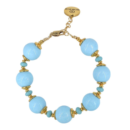 Turqouise Blue Venetian Bead Bracelet with Gold Filled Clasp  