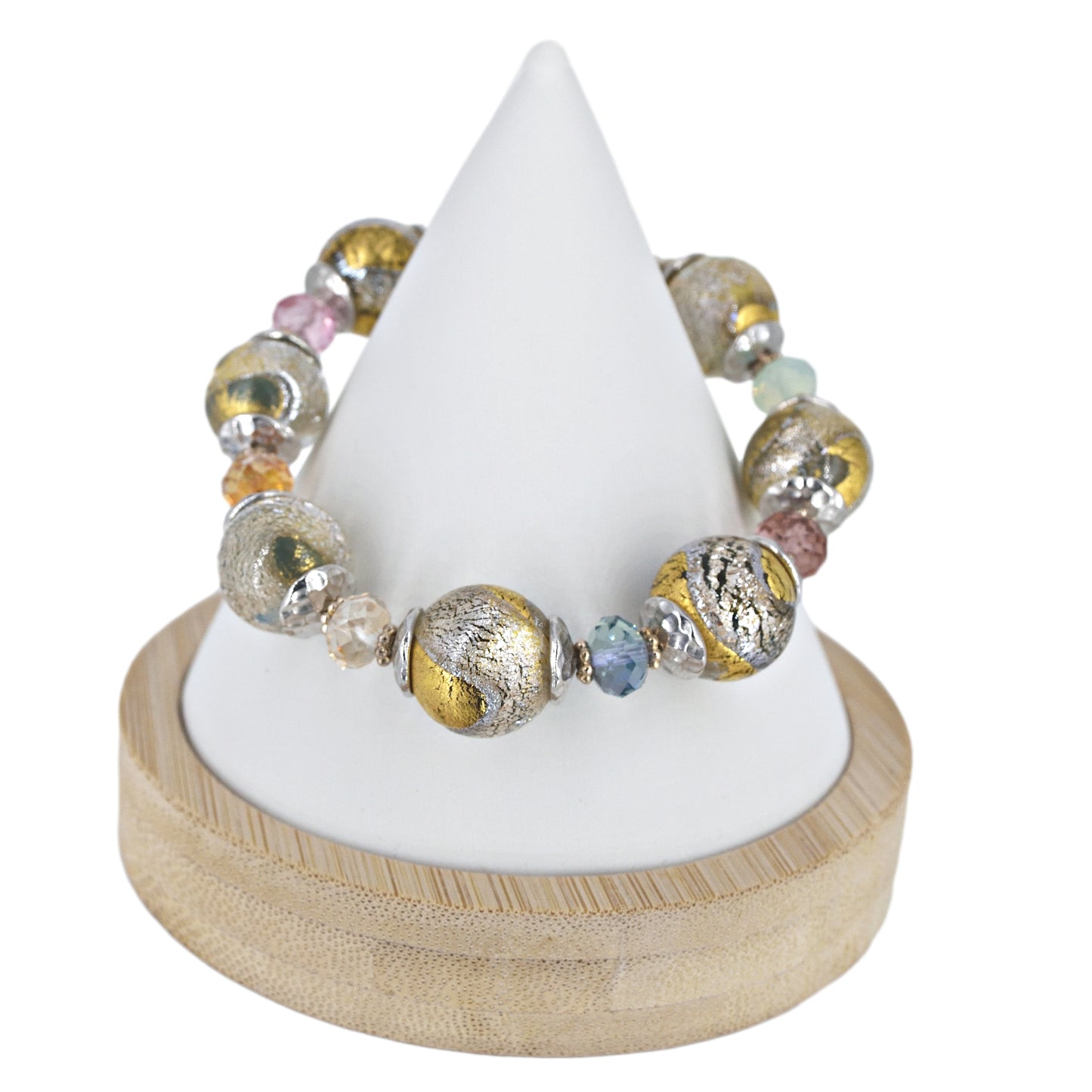 Dichroic Gold and Silver Italian Bead Bracelet with Austrian Crystals  