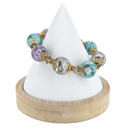 Multi-Color Floral Stretch Italian Bead Bracelet  