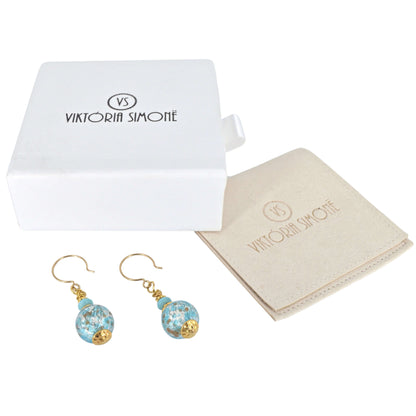 Blue Dotty Genuine Venetian Glass Bead Earrings  