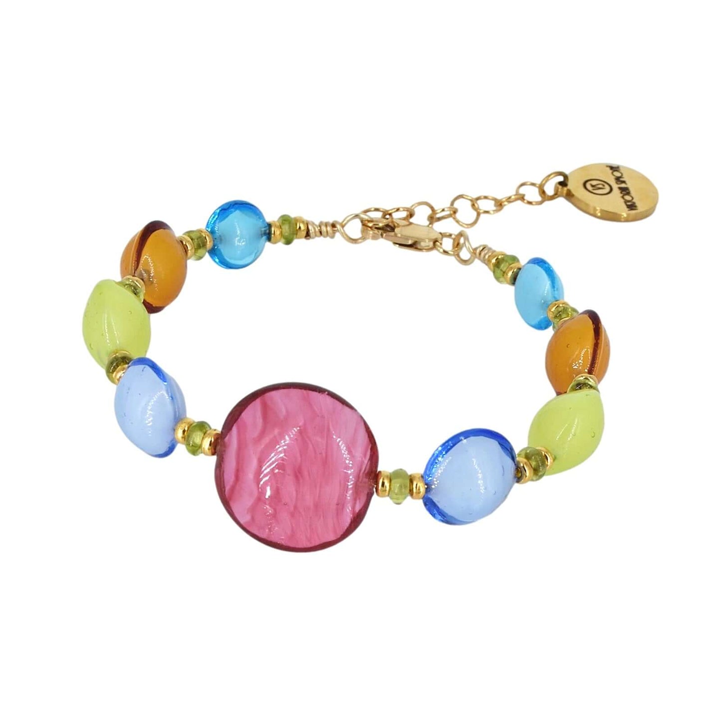 Multi-Color Murano Glass Bracelet with Gold-Filled Clasp  