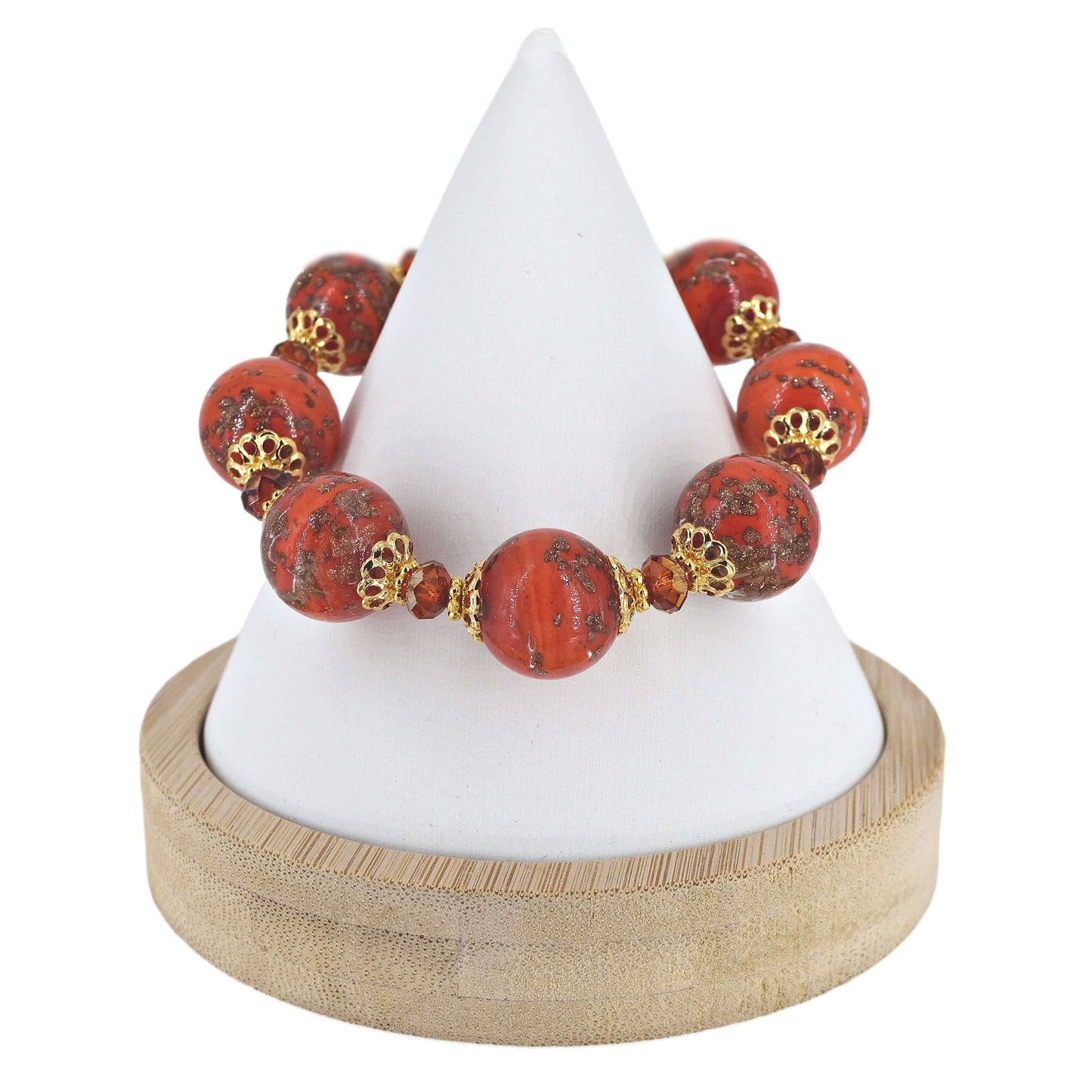 Red Round Bead Murano Glass Crystal Bead Bracelet Stretch Bracelet  