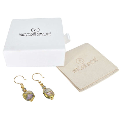 Multi-Color Gold and Pink Dichoric Venetian Bead Glass Earrings with Austrian Crystals on Gold Filled Earring Wires  