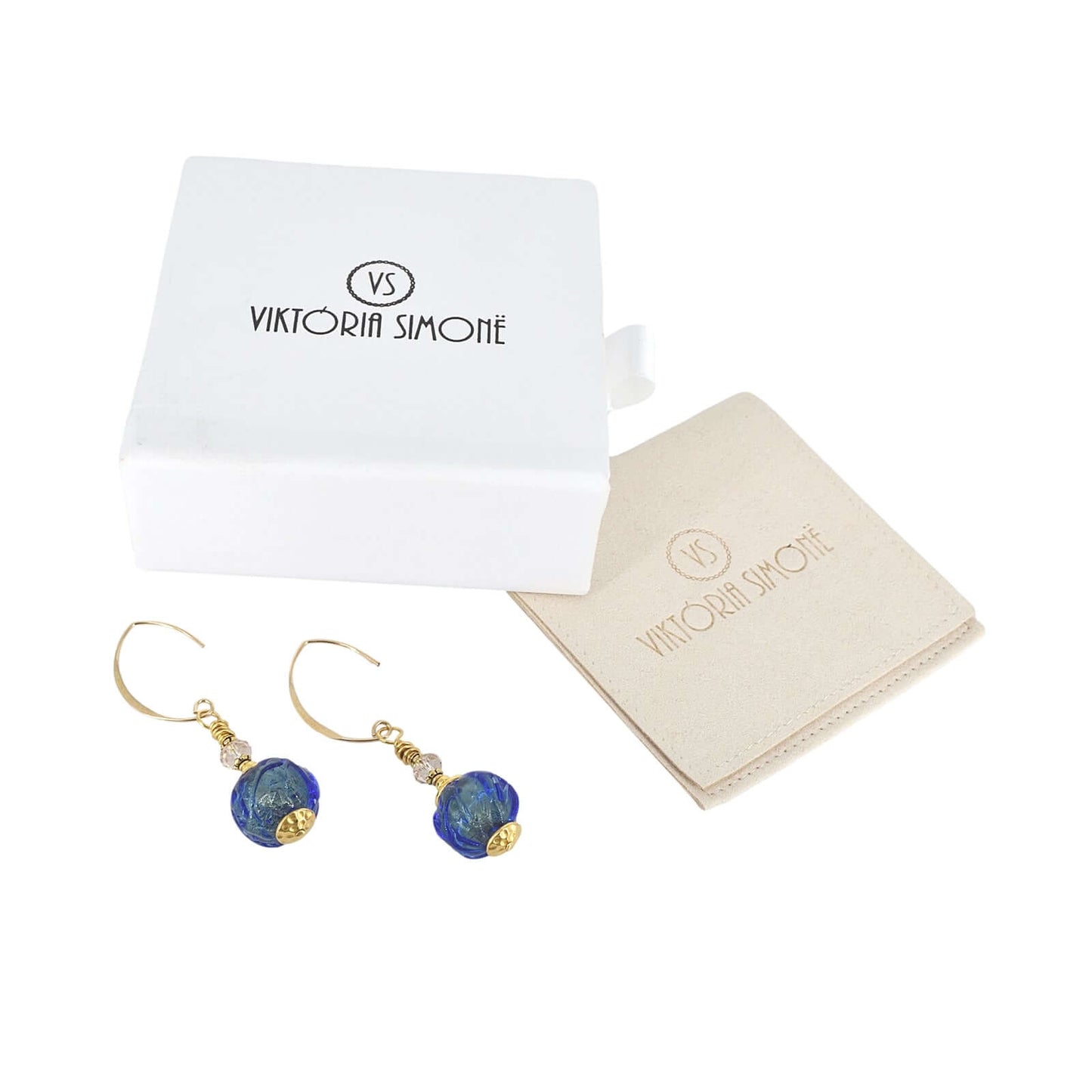 Glacier Blue Italian Glass Earrings with Austrian Crystals and Gold Filled Earring Wires  