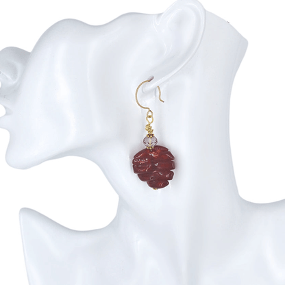 Red Wave Venetian Glass Bead Earrings with Austrian Crystals on Gold Filled Earring Wires  