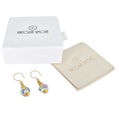 Multicolor Floral Murano Glass Earrings with Austrian Crystals on Gold Filled Earring Wires  