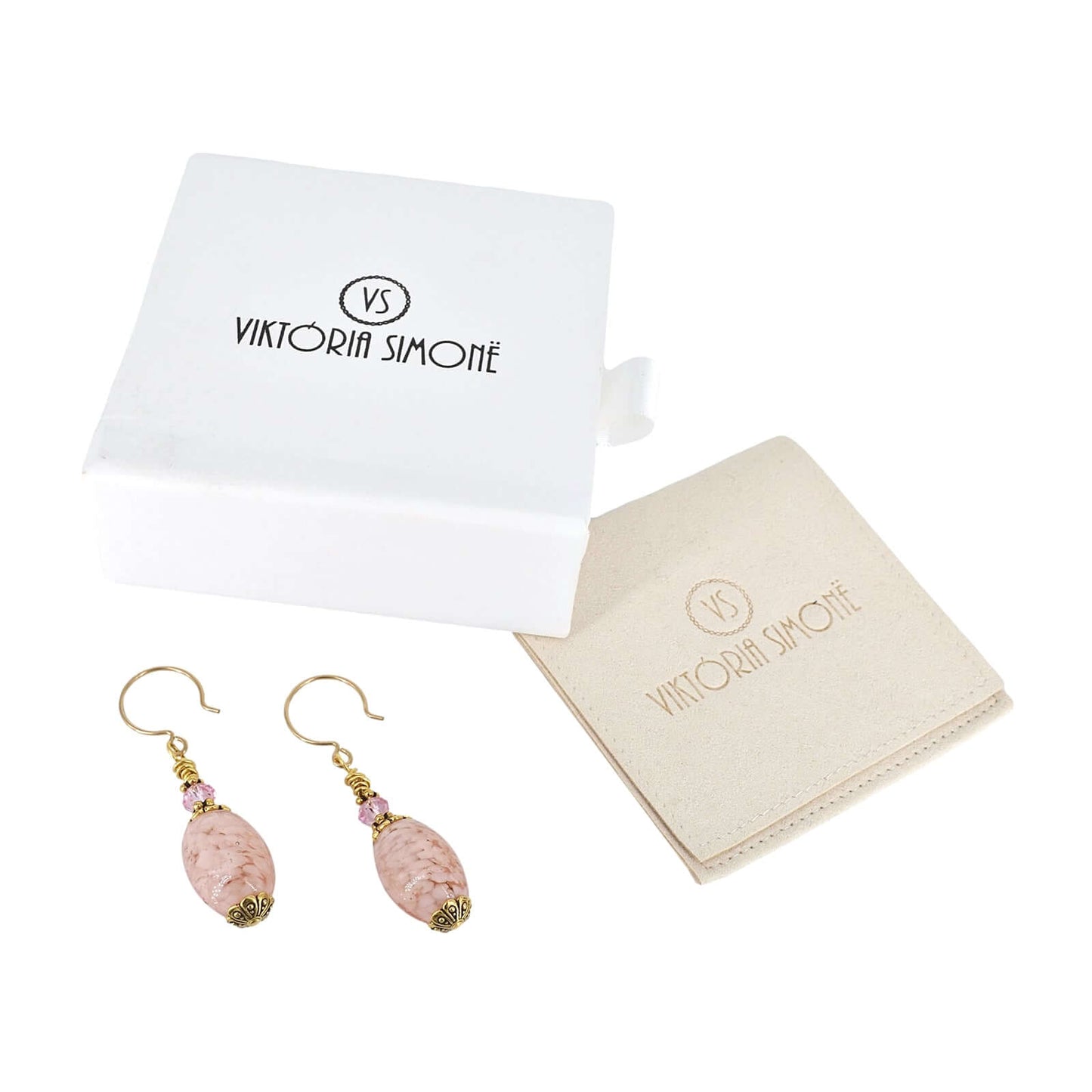 Pink Oval Italian Bead Earrings With Pink Austrian Crystal on Gold-Filled Earring wire  