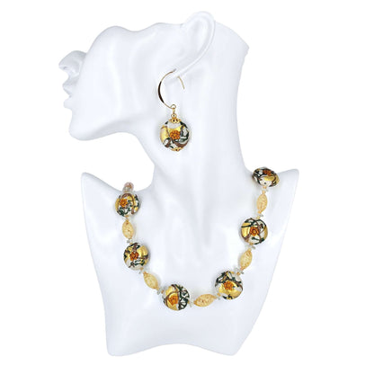 Orange and Gold Large Lentil Italian Bead Earrings on Gold-Filled Earring Wires  