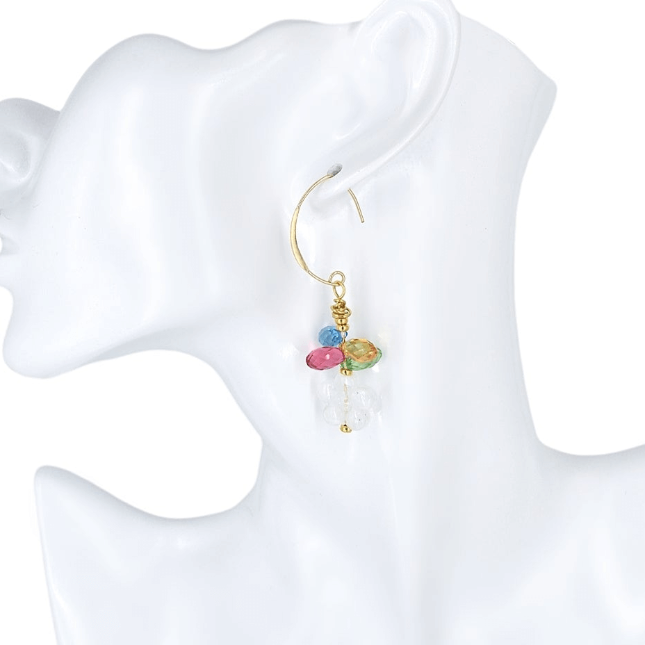 Austrian Crytal Dangle Earrings with White Floral Murano Glass on Gold Filled Earring Wires  