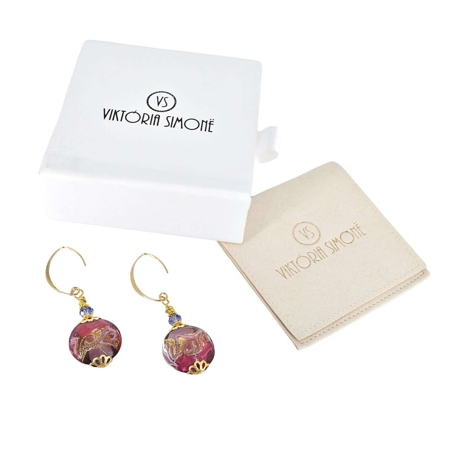 Pink Swirl Lentil Italian Bead Earrings with Austrian Crystals on Gold-Filled Earrings  