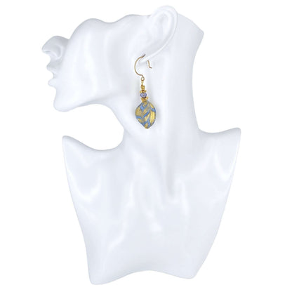 Blue and Gold Wavy Murano Glass Earrings with Austrian Crystals on Gold Filled Earring Wires  