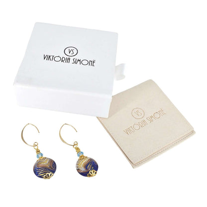 Peacock Gold and Blue Coin Statement Earrings with Gold-Filled Earring Wires  