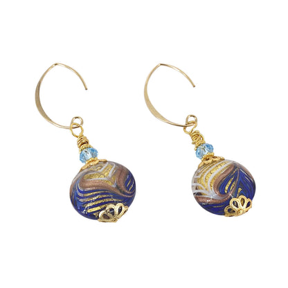 Peacock Gold and Blue Coin Statement Earrings with Gold-Filled Earring Wires  