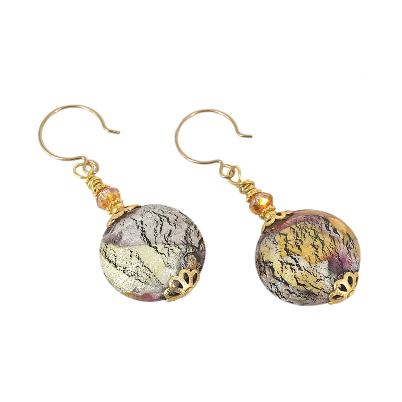 Large Multi-Color Venetian Bead Earrings with Gold-Filled Earring Wires  