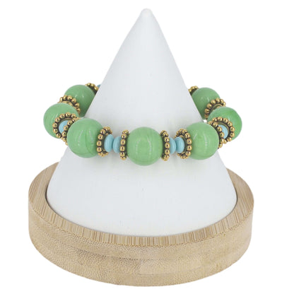 Green Round Italian Bead Bracelet with Gold Filled Clasp  