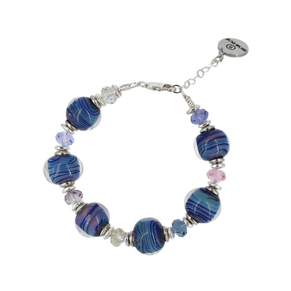 Blue Moretti Glass & Crystal Bead Bracelet with Sterling Silver Clasp  