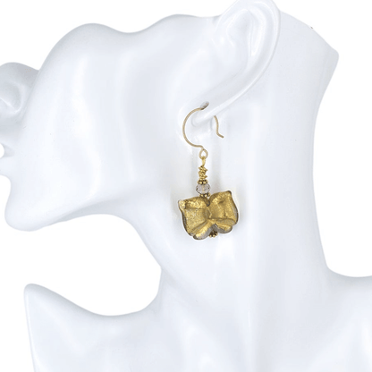 Gold Murano Glass Butterfly Earrings with Austrian Crystals on Gold Filled Earrings  