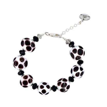 Italian Polka Dot Murano Glass & Crystal Bead Bracelet with Sterling Silver Clasp  