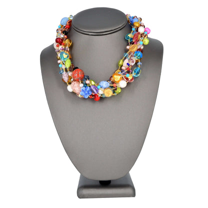 Multi-Strand Choker Necklace with Multi-Color Italian Beads and Austrian Crystals and Gemstones  