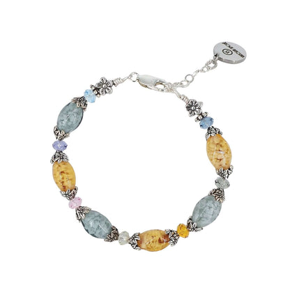 Italian Multi-Color Topaz &d Slate Gray Bicolor Murano Glass & Crystal Bead Bracelet  