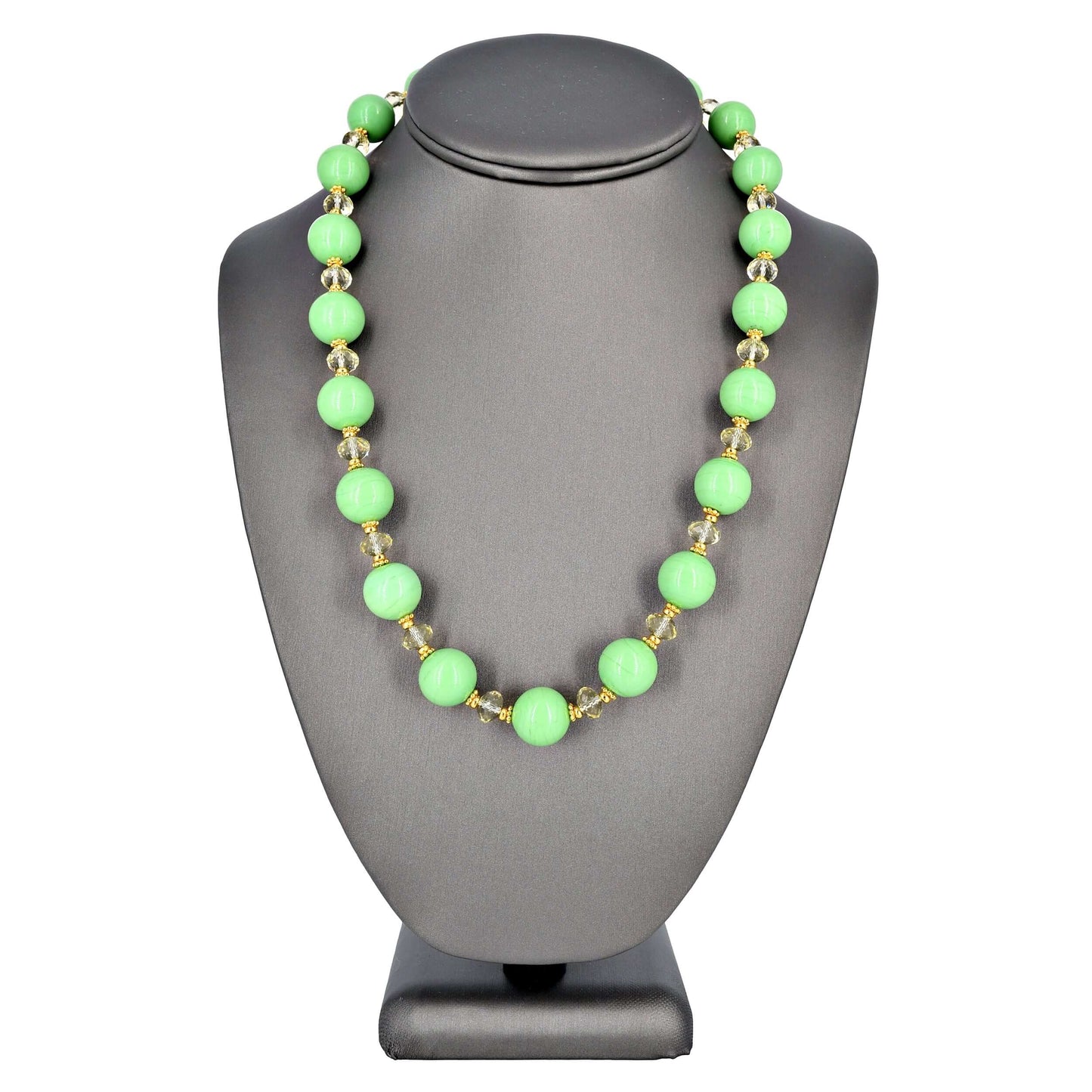 Green Italian Murano Glass Ball Necklace with Austrian Crystals  