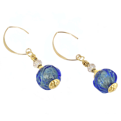 Glacier Blue Italian Glass Earrings with Austrian Crystals and Gold Filled Earring Wires  