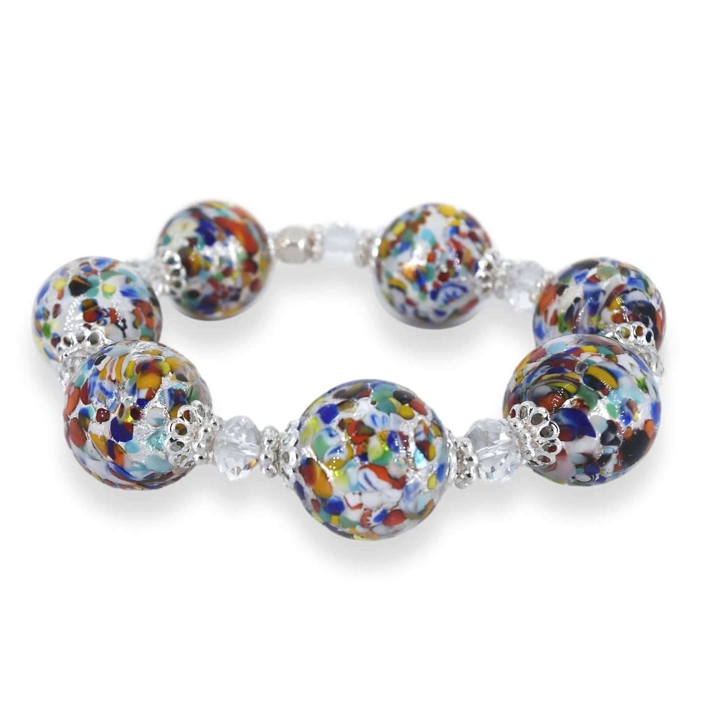 Klimt Murano Glass Multi-Color Crystal Bead Bracelet Statement Stretch Bracelet  