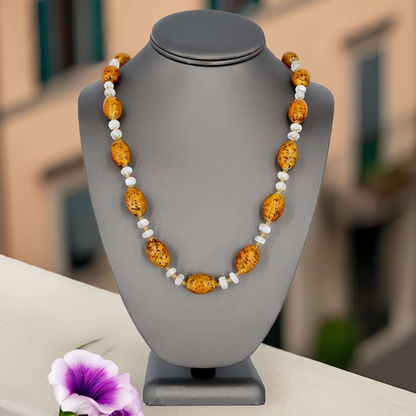 Oval Topaz Cloud Italian Bead Necklace with Citrine and Moonstone - Sterling Silver Clasp  