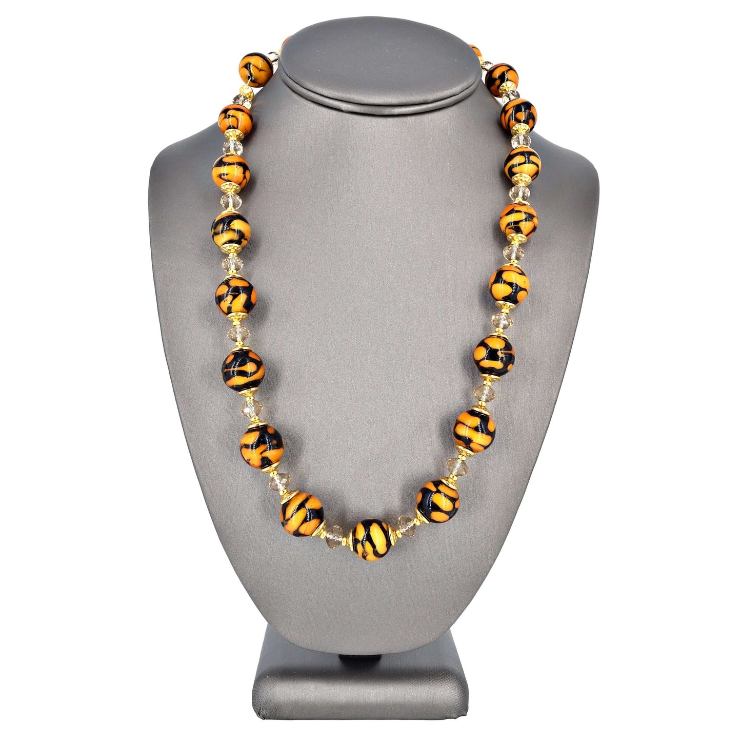 Brown and Black Murano Glass Bead Necklace with Austrian Crystals  