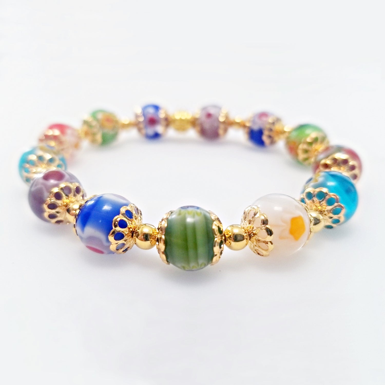 Multi-Color Millefiori Stretch Bracelet  