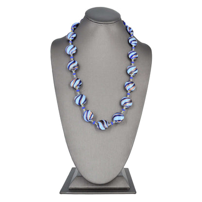 Blue Stripe Murano Glass Statement Necklace  