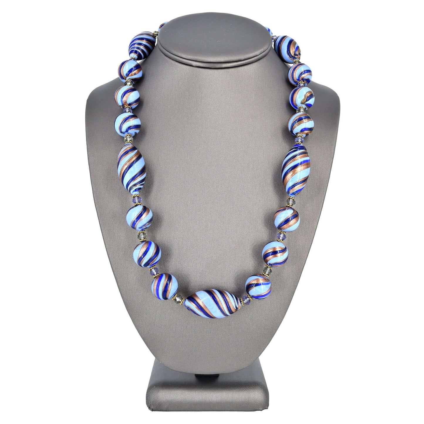 Blue Stripe Murano Glass Bead Statement Necklace  