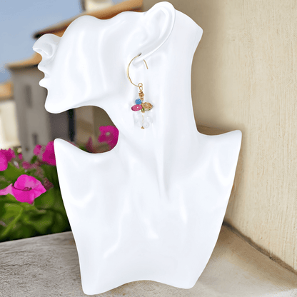 Austrian Crytal Dangle Earrings with White Floral Murano Glass on Gold Filled Earring Wires  