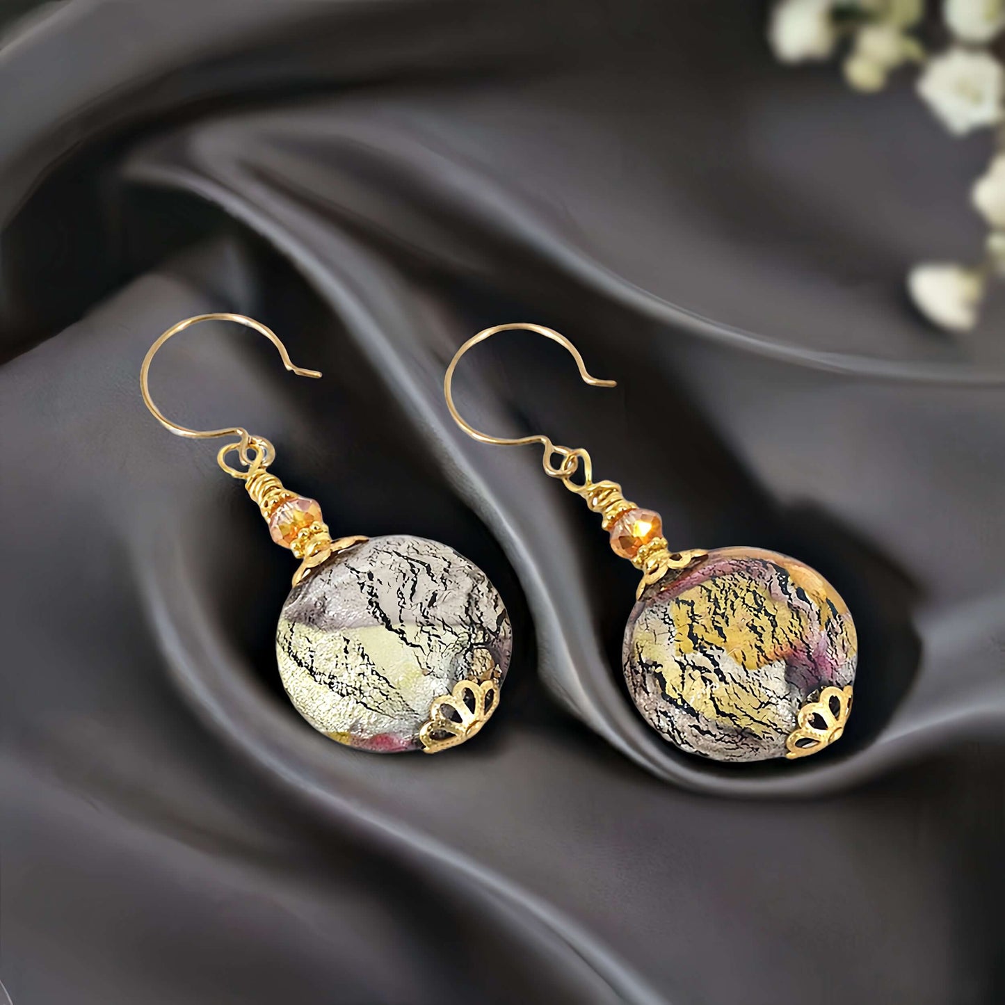 Large Multi-Color Venetian Bead Earrings with Gold-Filled Earring Wires  