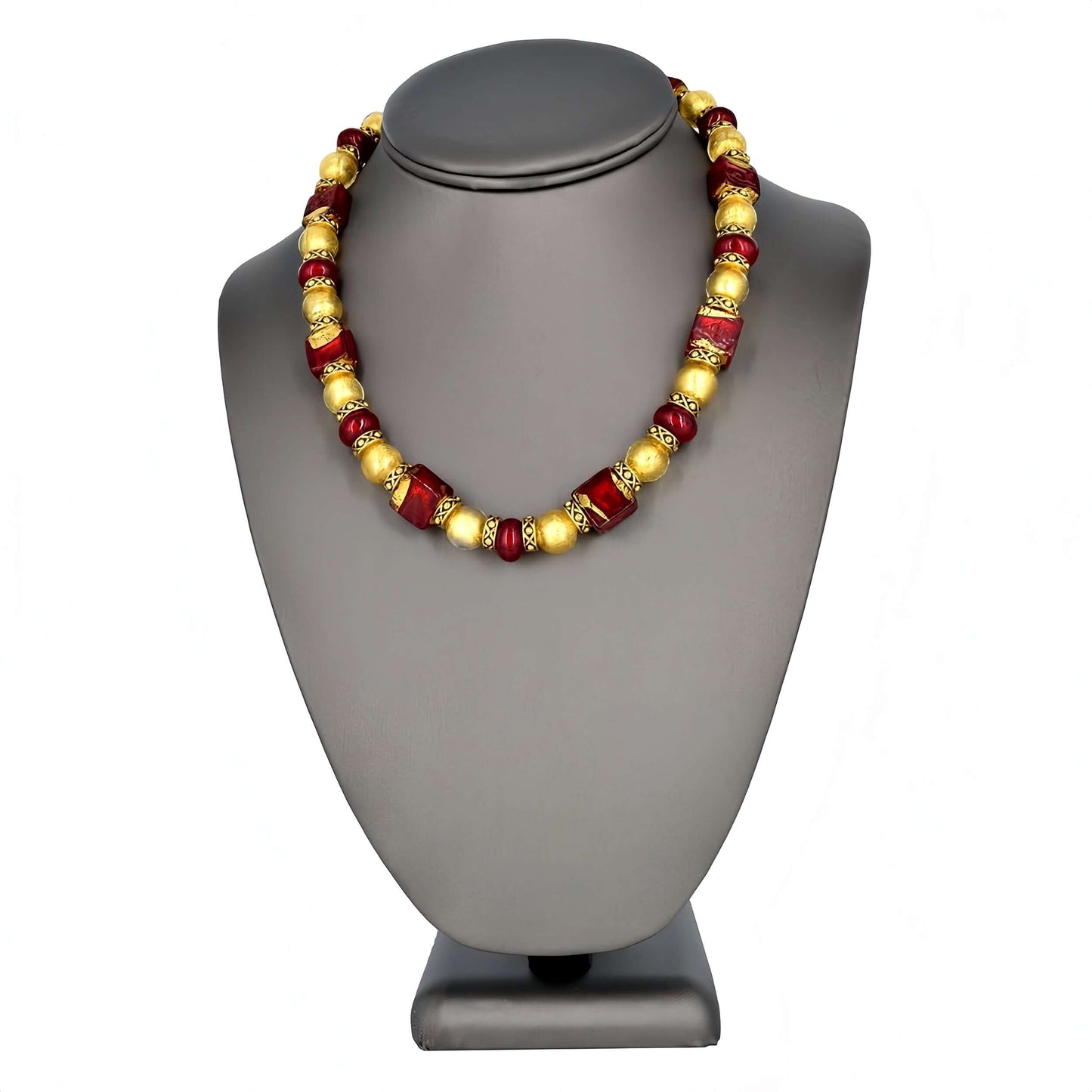 Gold and Red Italian Bead Necklace with Gold-Filled Clasp  